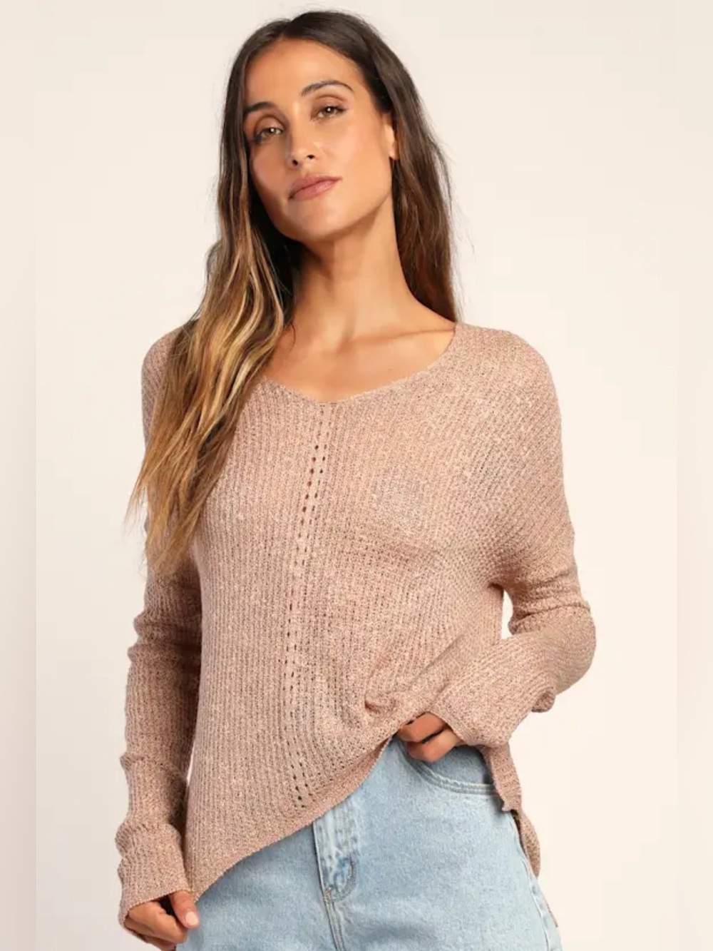 Lulus Getaway Weekend Taupe Loose Knit Sweater Top: Size S